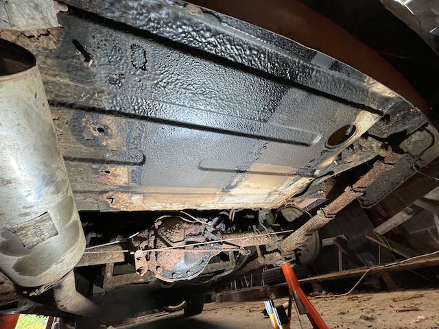 Underside of the rear of the car